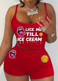 Fashionable Sexy Women's Suspender Belly-baring Top and Shorts Suit