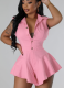 Casual Sleeveless Button Slim Fit Ruffle Hem Jumpsuit