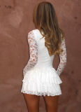 Sexy Hollow Lace Long Sleeve Ruffled Hip Dress