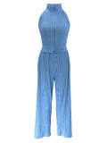 Summer Sleeveless Top Pleated Casual Pants Set