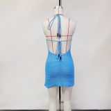 Sexy Knitted Hollow V-neck Halter Neck Backless Lace-up Beach Dress