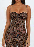 Sexy Leopard Print Halter Slim Fit Tube Top Jumpsuit