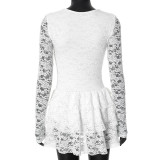 Sexy Hollow Lace Long Sleeve Ruffled Hip Dress