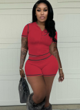 Leisure Sports Zipper Hooded Cardigan High Elastic Short Sleeve Shorts Two-piece Set