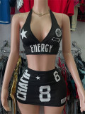 Sexy Hot Girl Halter Neck Top Beach Strap Design Short Skirt Suit