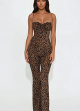 Sexy Leopard Print Halter Slim Fit Tube Top Jumpsuit