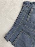 Retro Iregular Hem Fashion Design Washed Denim Skirt