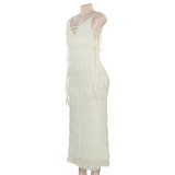 New Style Elegant Lady Style Sexy Deep V Suspender Long Dress