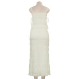 New Style Elegant Lady Style Sexy Deep V Suspender Long Dress