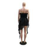 Sexy Suspender Tube Top Irregular Solid Color Dress