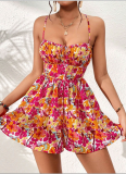 Spring And Summer Holiday Style New Floral Square Neck Halter Back Dress For Women