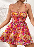 Spring And Summer Holiday Style New Floral Square Neck Halter Back Dress For Women