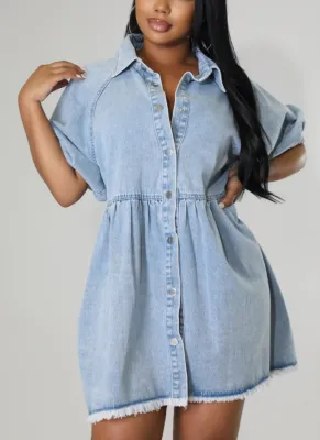 Casual Cardigan Lapel Shirt Denim Dress