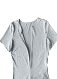 Solid Color Commuter Style O-Neck Short-Sleeved Hip-Wrapped Long Dress