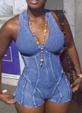 Sexy Fashion Casual Zipper Washed And Distressed Jumpsuit For Women