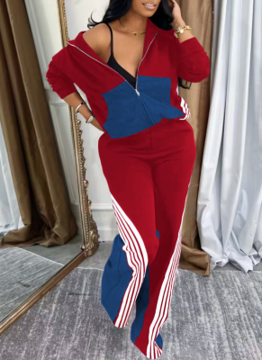 Women'S Loose Denim Patchwork Sports Pants Two Piece Suit