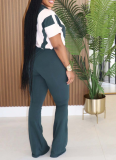 Lapel Zipper Polyester Splicing Flared Jumpsuit For Women