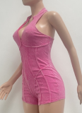 Sexy Fashion Casual Zipper Washed And Distressed Jumpsuit For Women