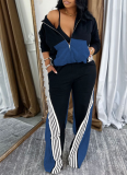 Women'S Loose Denim Patchwork Sports Pants Two Piece Suit