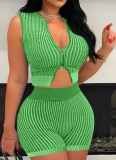 Knitted Sweater Two-Way Zipper Fashion Casual Tight Two-Piece Suit For Women