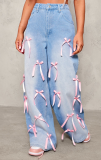 New Casual Bow High Waist Loose Wide Leg Jeans