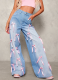 New Casual Bow High Waist Loose Wide Leg Jeans