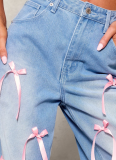 New Casual Bow High Waist Loose Wide Leg Jeans