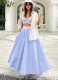 Fashion Lace Stitching Camisole High Waist Wide Swing Skirt Two Piece Set