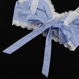 Fashion Lace Stitching Camisole High Waist Wide Swing Skirt Two Piece Set