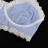 Fashion Lace Stitching Camisole High Waist Wide Swing Skirt Two Piece Set