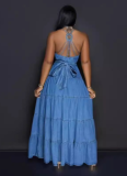 Sexy V-neck Halter Backless Cake Long Dress