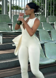 Solid Color Zipper Stitching Hollow Back Tight Sleeveless Yoga Jumpsuit
