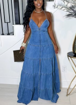 Sexy V-neck Halter Backless Cake Long Dress