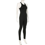 Solid Color Zipper Stitching Hollow Back Tight Sleeveless Yoga Jumpsuit