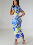 Ethnic Style V-neck Tight Slit Positioning Pleated Dressen