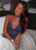 Sexy Polka Dot Deep V Backless Tube Top with Lace-up Small Camisole（With scarf）