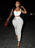 White Sexy Slim Vest Trousers Fashionable Moon Print Two-Piece Suit