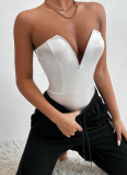 Sexy V-neck Tube Top Tight Bottoming Shirt Jumpsuit