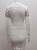 Summer Sexy Knitted Belly-baring Top Short-sleeved Skirt Two-piece Set