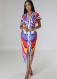 Ethnic Style V-neck Tight Slit Positioning Pleated Dressen