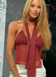 Sexy Polka Dot Deep V Backless Tube Top with Lace-up Small Camisole（With scarf）