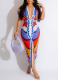Ethnic Style V-neck Tight Slit Positioning Pleated Dressen