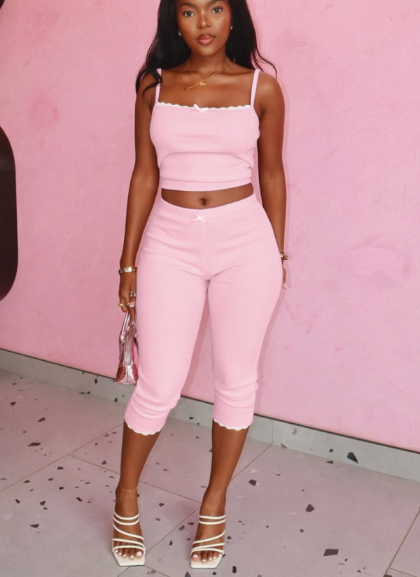 Fashion Lace Suspender Top Slim Shorts Set