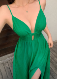 New Solid Color Casual Style Suspender Long Dress