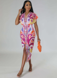 Ethnic Style V-neck Tight Slit Positioning Pleated Dressen
