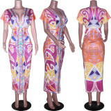 Ethnic Style V-neck Tight Slit Positioning Pleated Dressen