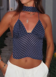 Sexy Polka Dot Deep V Backless Tube Top with Lace-up Small Camisole（With scarf）