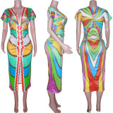 Ethnic Style V-neck Tight Slit Positioning Pleated Dressen