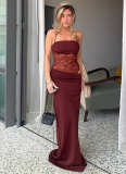 Fashionable and Elegant Slim Fit Lace Stitching Suspenders Transparent Hollow Dress
