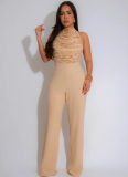 Women'S High Collar Sleeveless Backless Wide Leg Jumpsuit